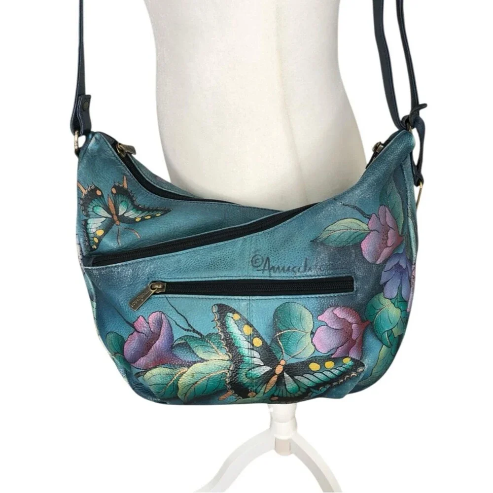 Anuschka Hand-Painted Hawaiian Twilight U-Top Convertible Hobo Crossbody